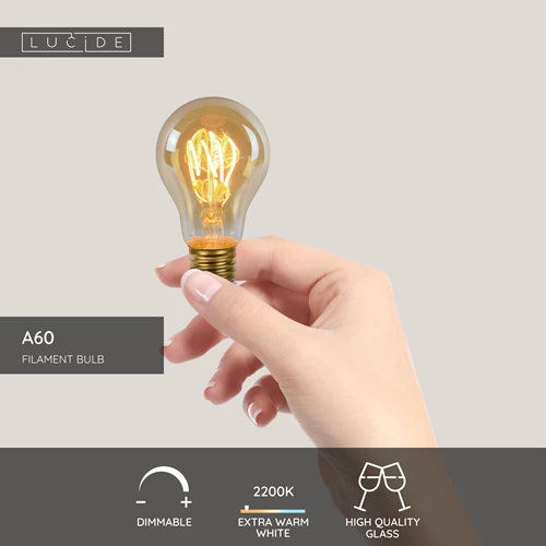 Lucide A60 - Filament bulb - Ø 6 cm - E27 - 1x4,9W 2200K - Amber - USP